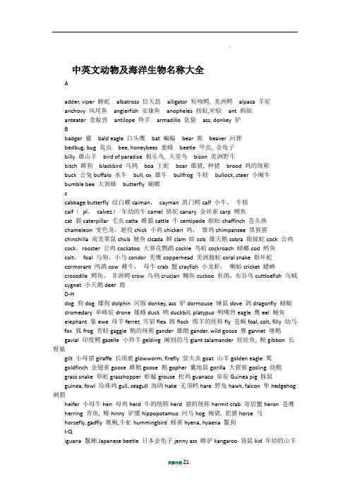 中英文动物海洋生物名称大全