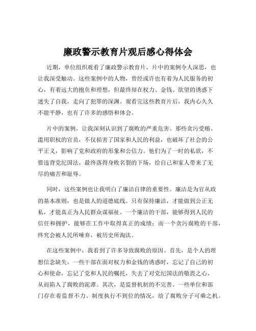 廉政警示教育片观后感心得体会