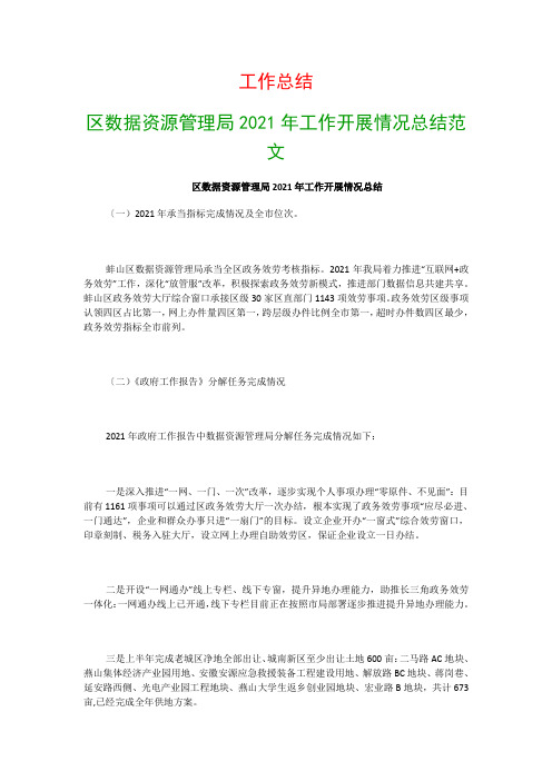 工作总结：区数据资源管理局2020年工作开展情况总结范文