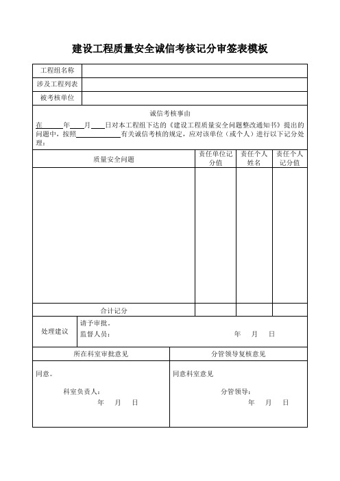 建设工程质量安全诚信考核记分审签表模板