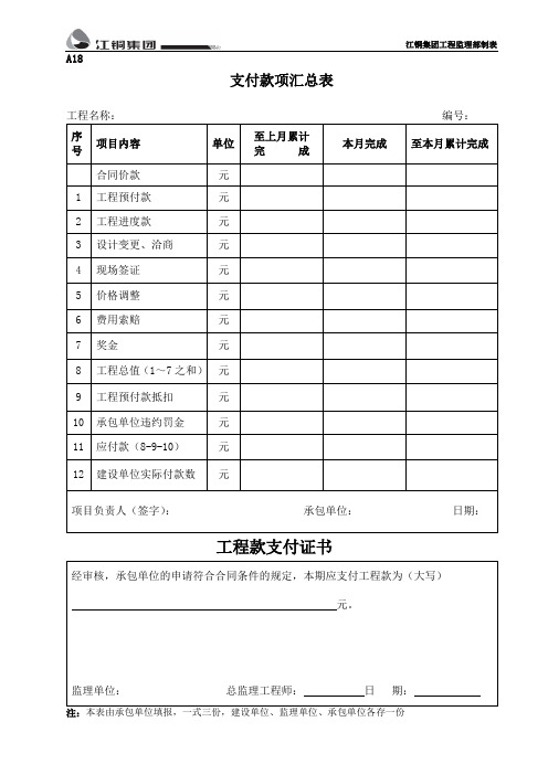 A18支付款汇总表