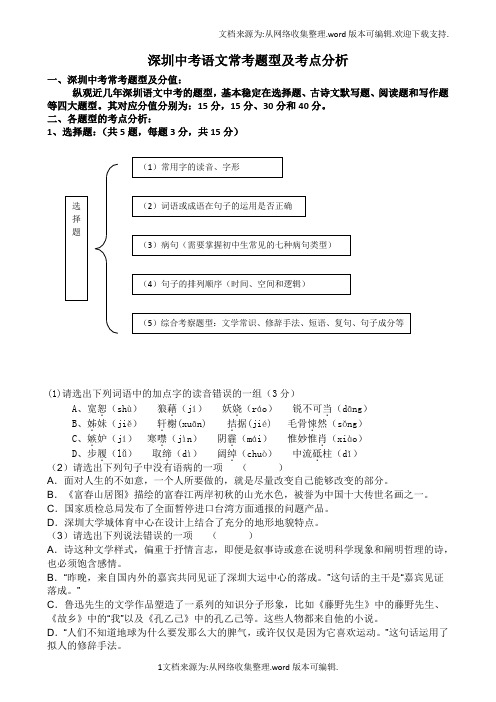 深圳中考语文常考题型及考点分析(供参考)