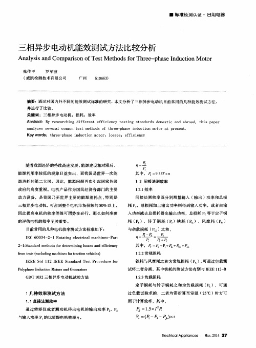 三相异步电动机能效测试方法比较分析