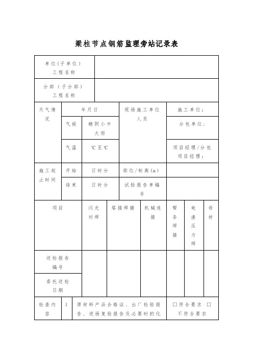 梁柱节点钢筋监理旁站记录表模板