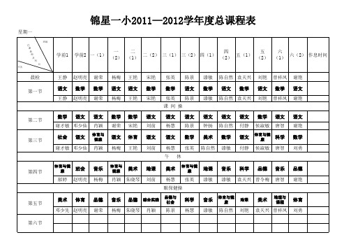 锦星一小2011—2012学年度总课程表