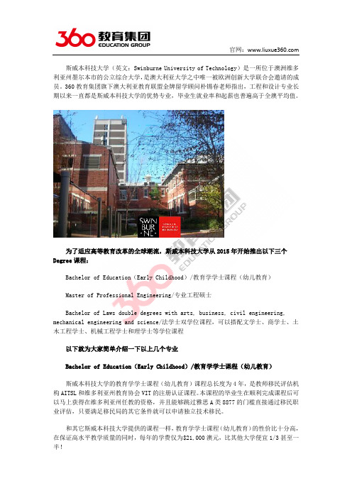 斯威本科技大学2015年推出三个Degree课程