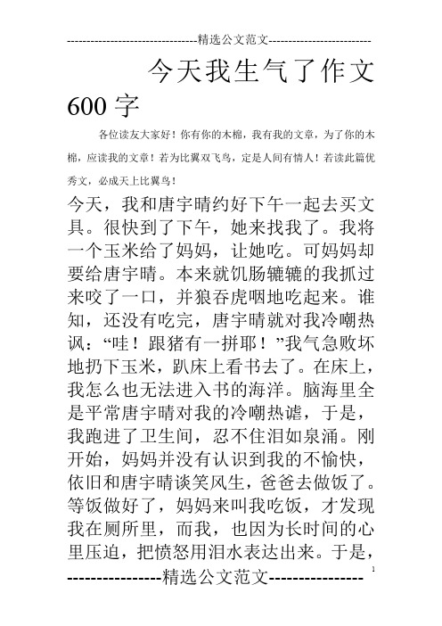 今天我生气了作文600字