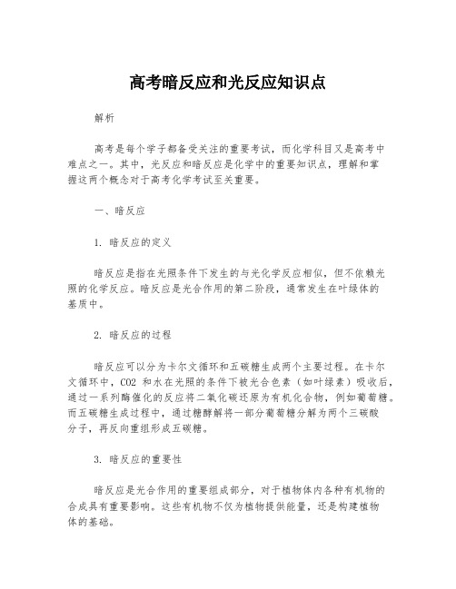 高考暗反应和光反应知识点