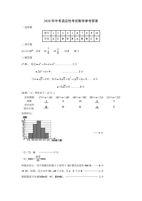 枣阳市2020年中考适应性考试 数学答案