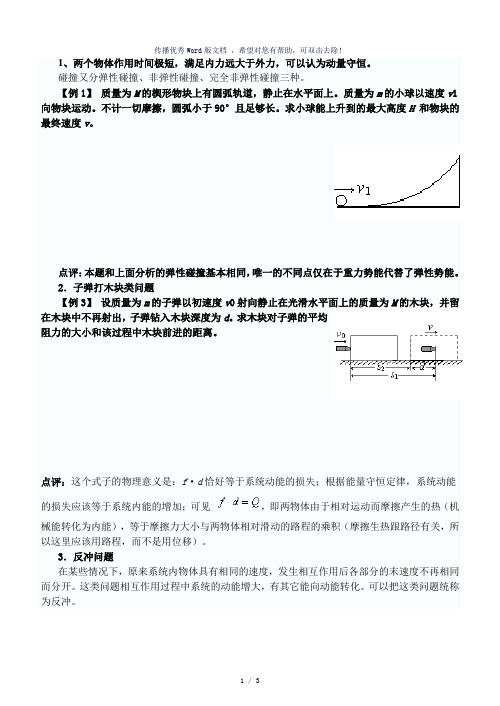 动量守恒定律复习经典例题