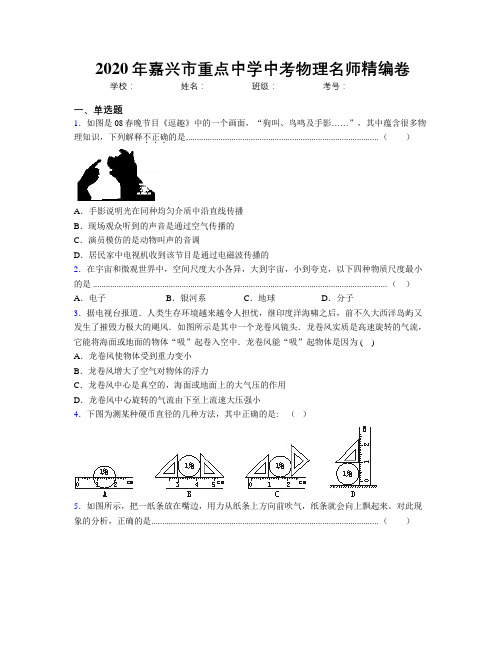 2020年嘉兴市重点中学中考物理名师精编卷