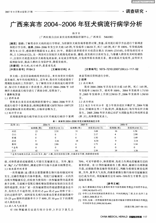 广西来宾市2004～2006年狂犬病流行病学分析