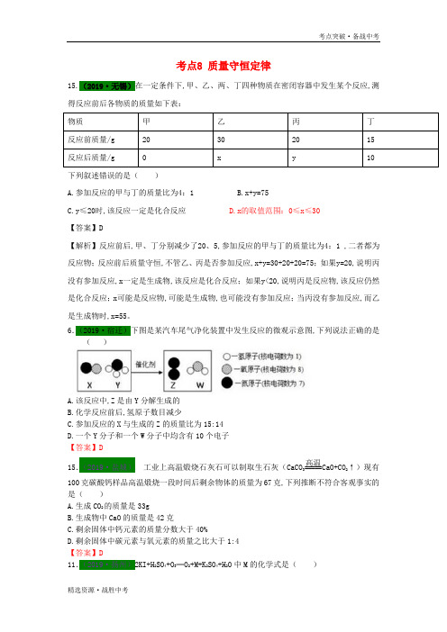 2020年中考化学精选考点8质量守恒定律(含解析)