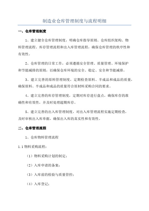 制造业仓库管理制度与流程明细