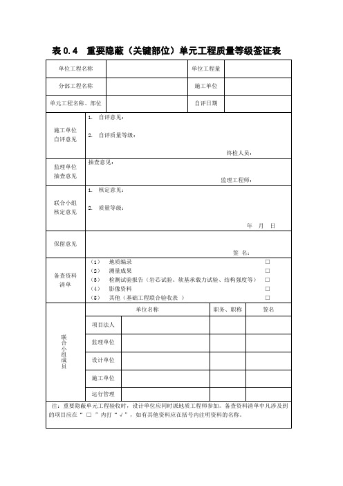 隐蔽工程验收表(水利水电)