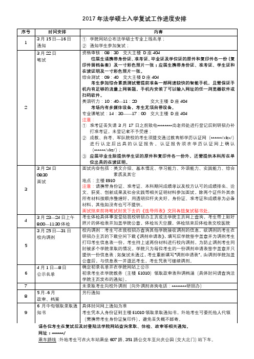 2017年法学硕士入学复试工作进度安排【模板】