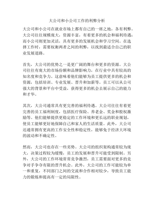 大公司和小公司工作的利弊分析