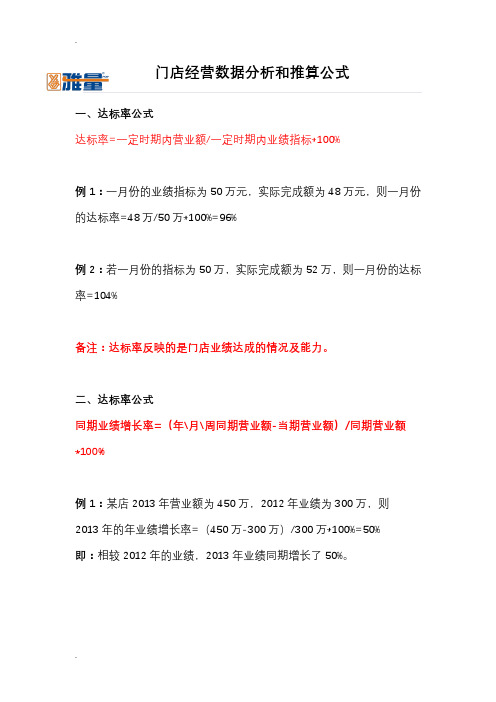 店铺经营数据分析和推算公式