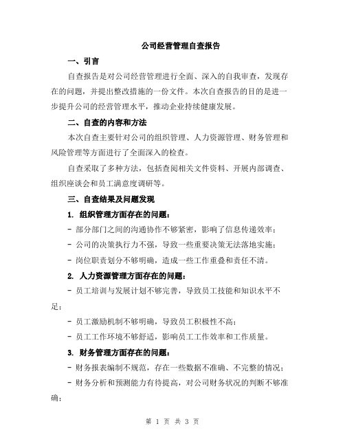 公司经营管理自查报告