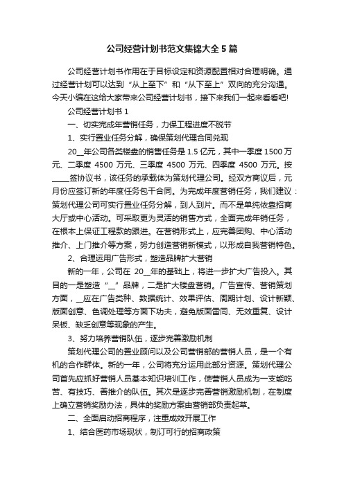 公司经营计划书范文集锦大全5篇