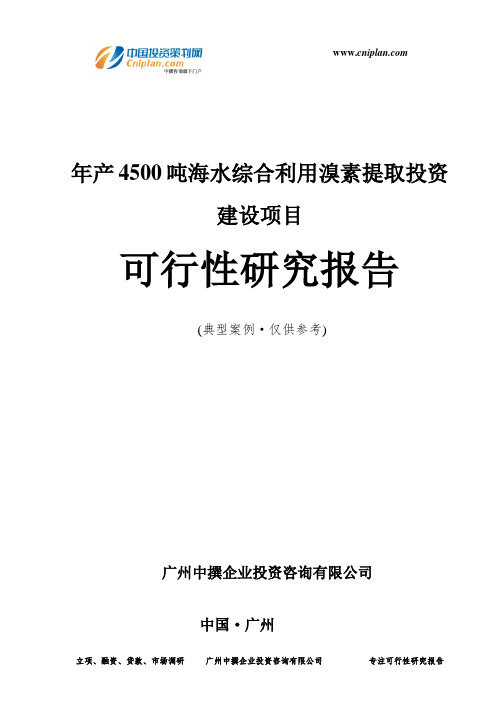 年产4500吨海水综合利用溴素提取投资建设项目可行性研究报告-广州中撰咨询