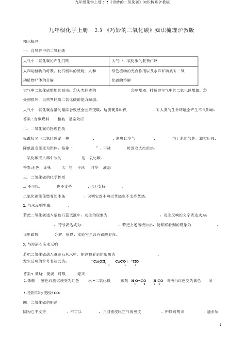 九年级化学上册2.3《奇妙的二氧化碳》知识梳理沪教版