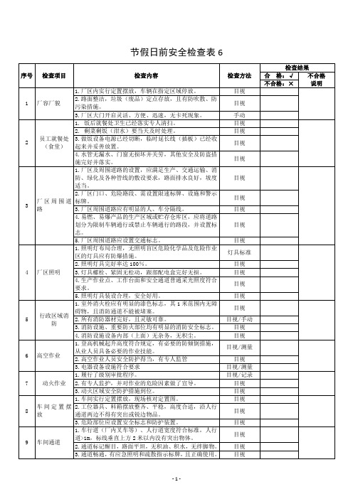 节假日前安全检查表6