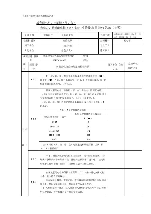 成套配电柜、配电箱检验批质量验收记录