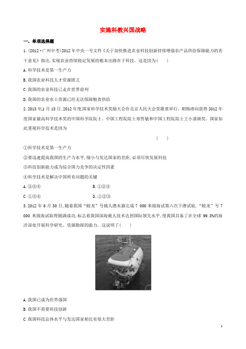 九年级政治全册 训练·达标检测 2.4.4 实施科教兴国战略精练精析 新人教版