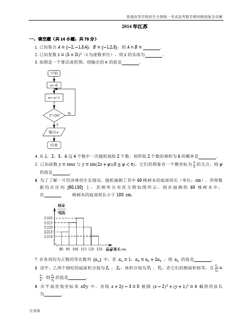 2014年普通高等学校招生全国统一考试高考数学教师精校版含详解江苏