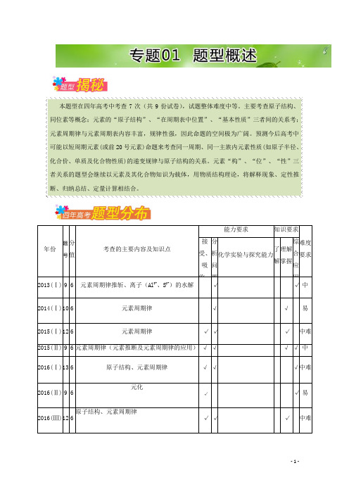 2017年高考题型揭秘之理综化学 题型04 物质结构 元素周期律 专题01 题型概述 Word版含解析