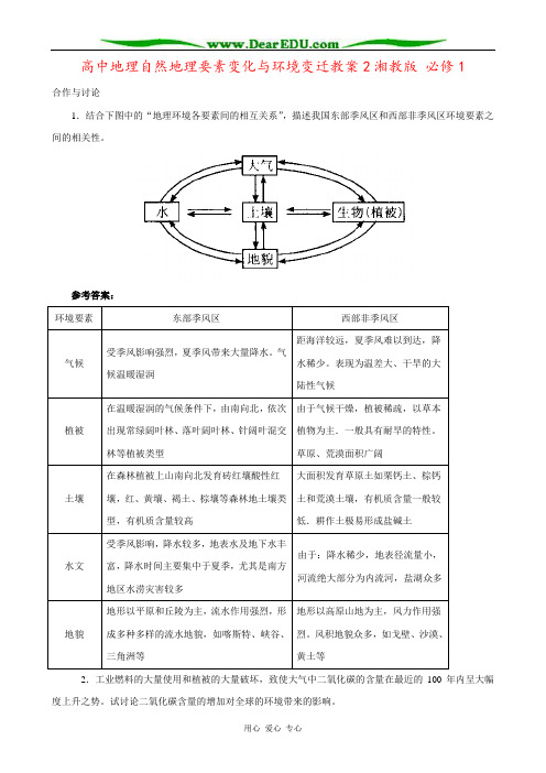 高中地理自然地理要素变化与环境变迁教案2湘教版 必修1