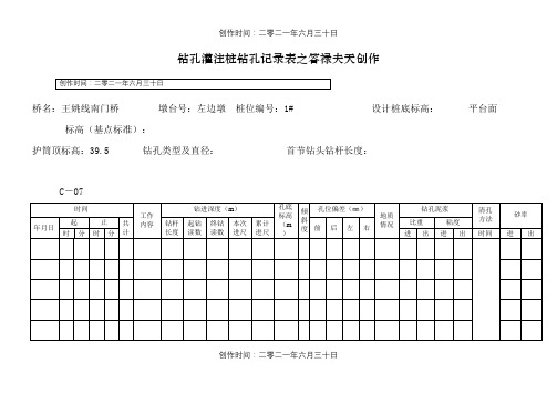 钻孔灌注桩钻孔记录表