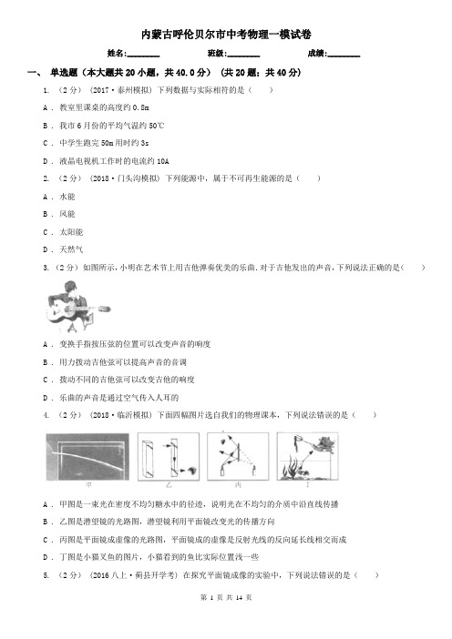 内蒙古呼伦贝尔市中考物理一模试卷