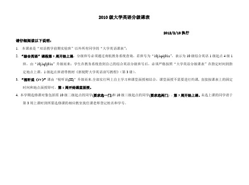 2003级大学英语分级教学班课表(2003