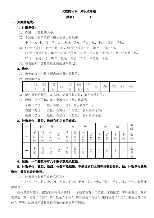 大数的认识  知识点总结