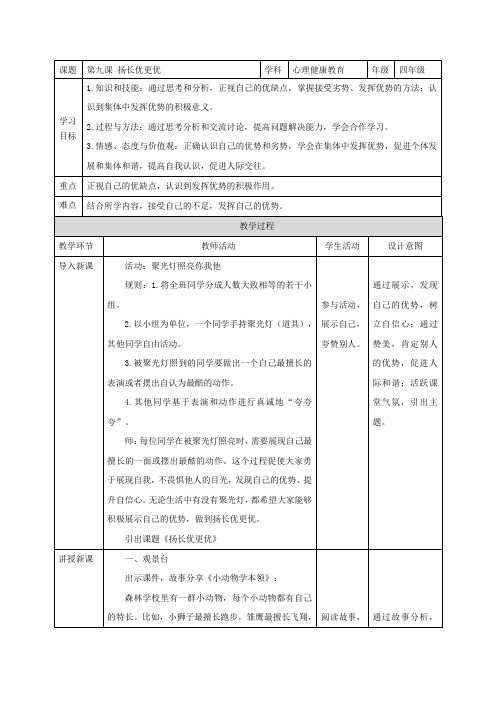 第九课 扬长优更优(教案)小学心理健康四年级上册(人教版)