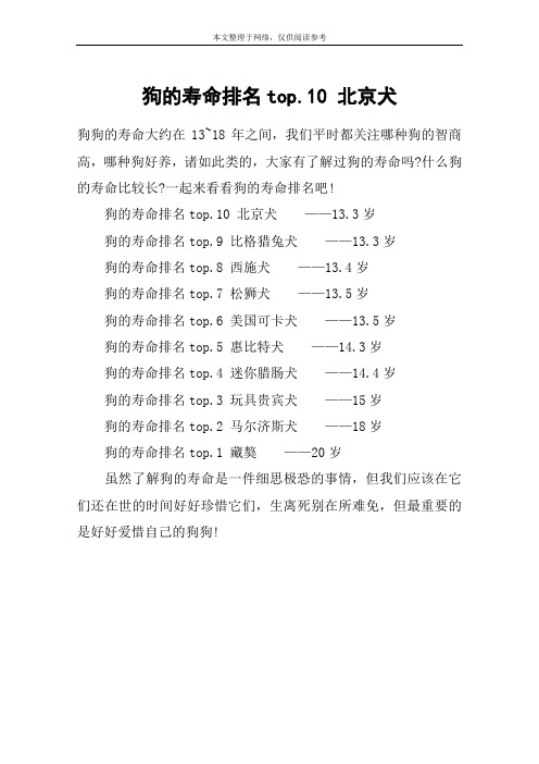 狗的寿命排名top.10 北京犬