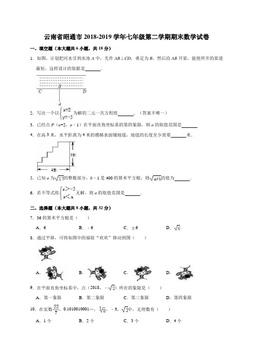 云南省昭通市2018-2019学年七年级第二学期期末数学试卷(解析版)