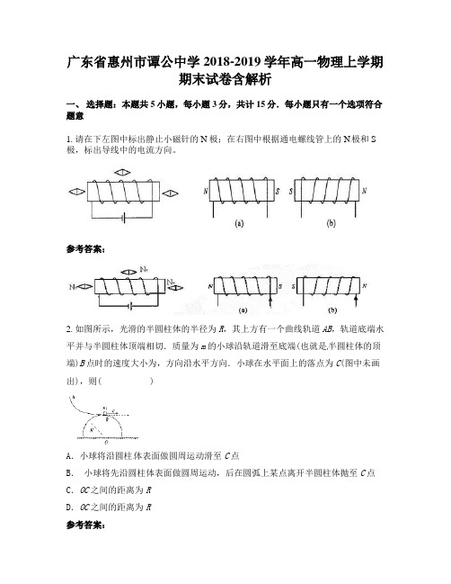 广东省惠州市谭公中学2018-2019学年高一物理上学期期末试卷含解析