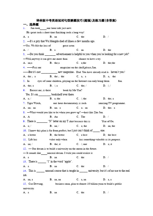 译林版中考英语冠词句型解题技巧(超强)及练习题(含答案)