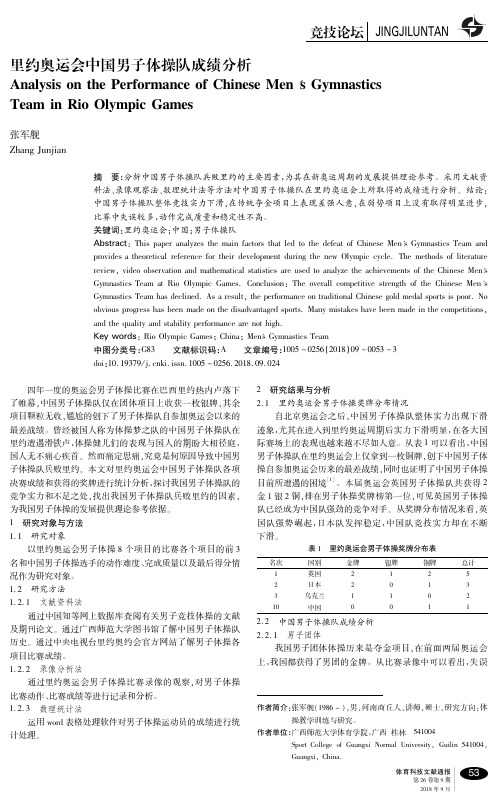 里约奥运会中国男子体操队成绩分析