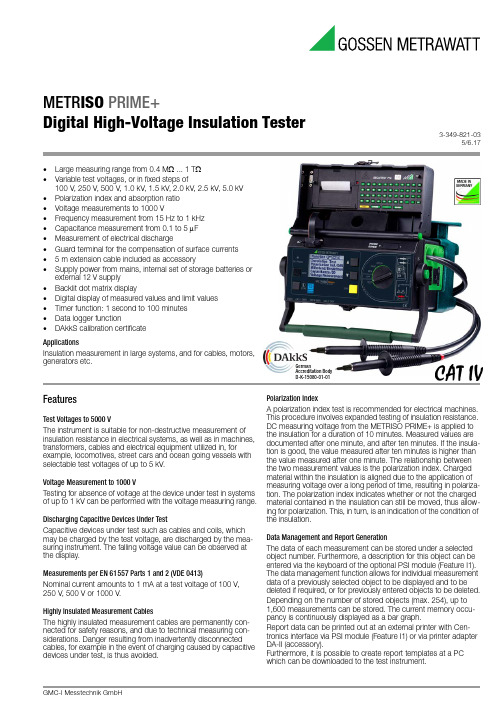 GMC-I Messtechnik GmbH METR ISO PRIME+ 数字高压绝缘测试器说明