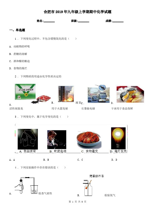 合肥市2019年九年级上学期期中化学试题(模拟)