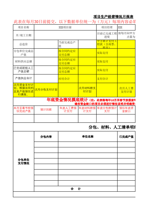 项目生产经营情况月报表