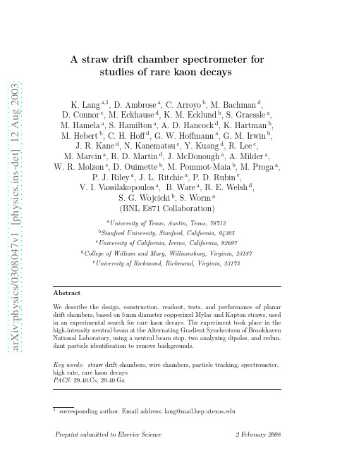 A straw drift chamber spectrometer for studies of rare kaon decays