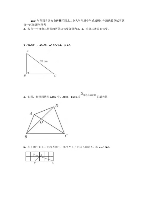 2024年陕西省西安市碑林区西北工业大学附属中学丘成桐少年班选拔复试数学试题