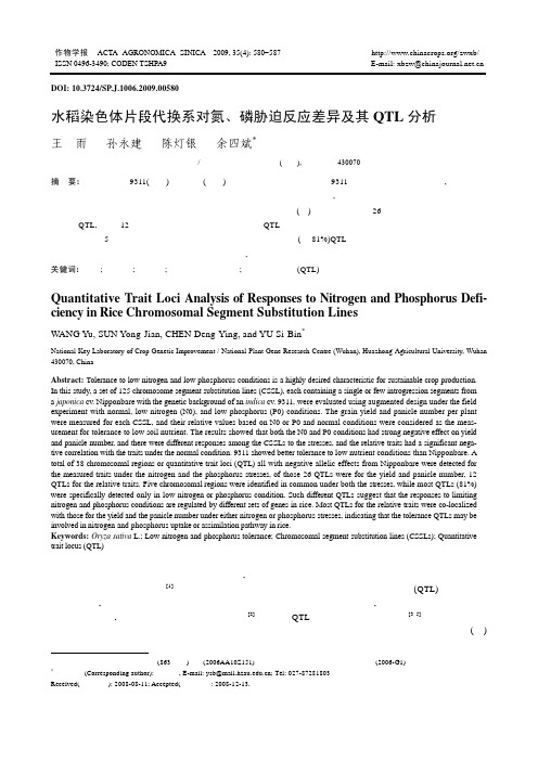水稻染色体片段代换系对氮、磷胁迫反应差异及其QTL分析