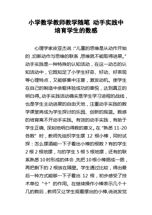 小学数学教师教学随笔动手实践中培育学生的数感