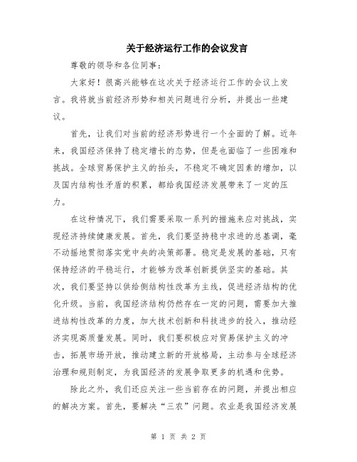 关于经济运行工作的会议发言